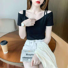 画像をギャラリービューアに読み込む, オフショルダーTシャツ 着痩せ効果半袖無地シャツ・ブラウス