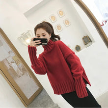 画像をギャラリービューアに読み込む, 3カラー選択ハイネック無地ニットセーター&Hライン黒ニットスカートセットアップ
