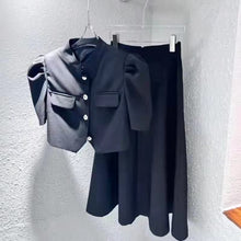 画像をギャラリービューアに読み込む, ボタン飾る無地コーデしやすいスーツアウター&無地ハイウエストロングスカートセットアップ