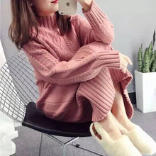 画像をギャラリービューアに読み込む, ラウンドネック韓国風レデイースファッションゆったりコーデしやすい長袖ニットカジュアルワンピース