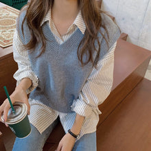 画像をギャラリービューアに読み込む, ストライプ柄ブラウス&ニットベストセットアップ