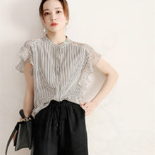 画像をギャラリービューアに読み込む, ストライプデザインスタイル気質フリル裾コーデしやすいシャツ・ブラウストップス