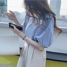 画像をギャラリービューアに読み込む, スクエアカラー3カラー選択半袖シンプルブラウストップス