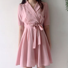画像をギャラリービューアに読み込む, 折ネック無地半袖デートワンピース甘美エレガント