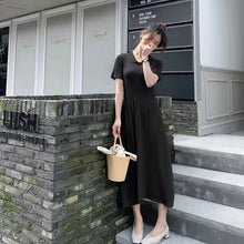 画像をギャラリービューアに読み込む, レトロデザイン感レデイースファッション無地気質着痩せ効果ロングニットワンピース
