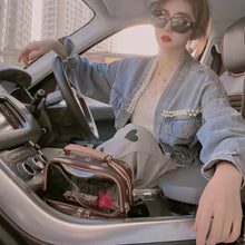 画像をギャラリービューアに読み込む, 重ね風レデイースファッションデザイン感パール付き合わせやすい不規則デニムアウター