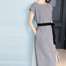 画像をギャラリービューアに読み込む, ファッションゆったり無袖気質ラウンドネックチェック柄ワンピース