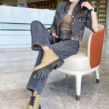 画像をギャラリービューアに読み込む, カッコよいデニムコート&ハイウエストジーンパンセットアップ