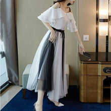 画像をギャラリービューアに読み込む, 肩開きフリルブラウス&配色切り替えロングチュールスカートセットアップ