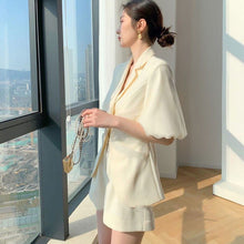 画像をギャラリービューアに読み込む, ギャザーデザインパフスリーブ半袖アウター&ショートパンツセットアップ
