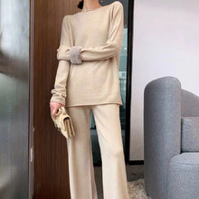 画像をギャラリービューアに読み込む, 組み合わせやすい無地ニットトップス&ロングパンツセットアップ