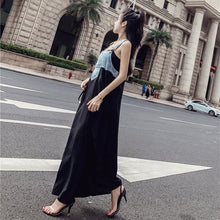 画像をギャラリービューアに読み込む, デニム切り替え大振り子マキシワンピースサスペンダーワンピース(調節可)