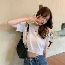 画像をギャラリービューアに読み込む, 肩開きニット無地半袖トップス
