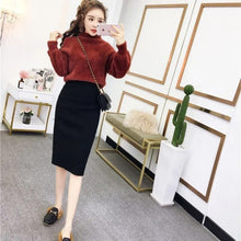 画像をギャラリービューアに読み込む, ハイネックふわふわニットセーター&黒ニットスカートセットアップ