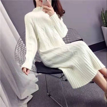 画像をギャラリービューアに読み込む, ラウンドネック韓国風レデイースファッションゆったりコーデしやすい長袖ニットカジュアルワンピース