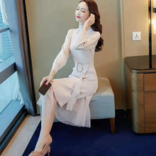 画像をギャラリービューアに読み込む, レデイースファッション無地長袖切り替えデザインスタイルコーデしやすいデートワンピース