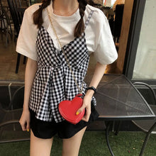 画像をギャラリービューアに読み込む, 重ね風チェック柄キャミソール切替半袖Tシャツトップス