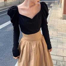 画像をギャラリービューアに読み込む, Vネックパフスリーブトップス&ロングAラインスカートセットアップ