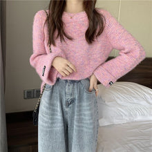 画像をギャラリービューアに読み込む, 4カラー選択韓国風無地気質長袖不規則デザインスタイルゆったりカジュアルニットセータートップス