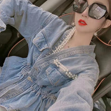 画像をギャラリービューアに読み込む, 重ね風レデイースファッションデザイン感パール付き合わせやすい不規則デニムアウター