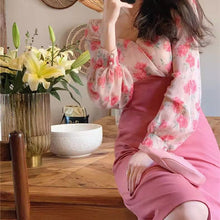 画像をギャラリービューアに読み込む, 優しい気質女性ファッション花柄切り替え長袖ファッションロングデートワンピース