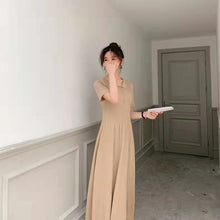 画像をギャラリービューアに読み込む, レトロデザイン感レデイースファッション無地気質着痩せ効果ロングニットワンピース