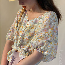 画像をギャラリービューアに読み込む, 花柄シースルーパフスリーブブラウスデートコーデトップス
