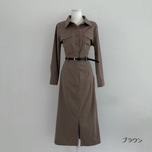画像をギャラリービューアに読み込む, 通勤OLコーデ折ネックスリットワンピース(ベルト付き)