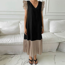 画像をギャラリービューアに読み込む, フリル裾プリーツ切り替えカジュアルロングワンピース