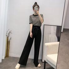画像をギャラリービューアに読み込む, ストライプ柄半袖トップス&無地ガウチョセットアップ