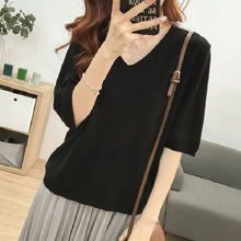 画像をギャラリービューアに読み込む, 人気沸騰ニットvネック半袖トップス