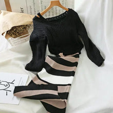 画像をギャラリービューアに読み込む, Vネックニットトップス&配色切替ノースリーブニットワンピースセットアップ