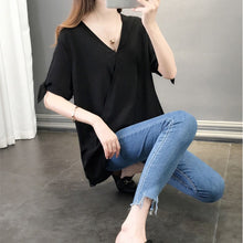 画像をギャラリービューアに読み込む, 夏新作シフォンソリッドカラー半袖ブラウストップス