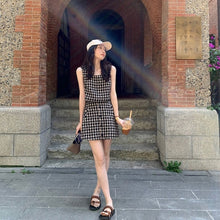 画像をギャラリービューアに読み込む, チェック柄ノースリーブベストトップス&ショートパンツセットアップ