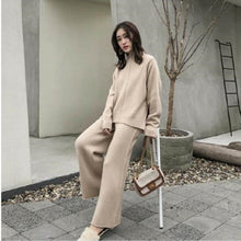 画像をギャラリービューアに読み込む, 2COLORS秋冬無地ハイネックセーター&合わせやすいロングパンツセットアップ