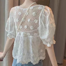 画像をギャラリービューアに読み込む, 2カラー選択透かし彫りレース切り替えパフスリーブカジュアルコーデしやすい写真通り