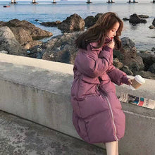 画像をギャラリービューアに読み込む, ゆったりコーデしやすい無地レデイースファッション暖かいロングダウンジャケット