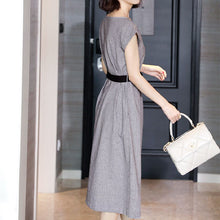 画像をギャラリービューアに読み込む, ファッションゆったり無袖気質ラウンドネックチェック柄ワンピース