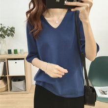 画像をギャラリービューアに読み込む, 人気沸騰ニットvネック半袖トップス