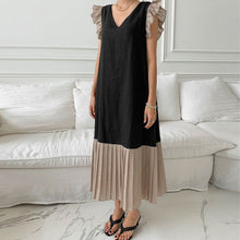 画像をギャラリービューアに読み込む, フリル裾プリーツ切り替えカジュアルロングワンピース