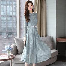 画像をギャラリービューアに読み込む, エレガント女性ファッション花柄レース透かし彫り気質長袖ロングデートワンピースパーティードレス結婚式ワンピース