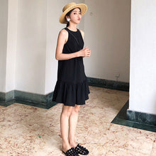 画像をギャラリービューアに読み込む, ブラック無地アームホール大人かわいいカジュアルワンピース