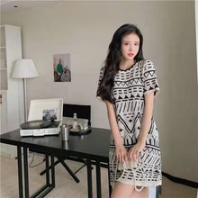 画像をギャラリービューアに読み込む, フランスエレガント女性ファッションレトロデザインクルーネック半袖ニットワンピース