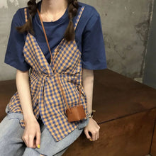 画像をギャラリービューアに読み込む, 重ね風チェック柄キャミソール切替半袖Tシャツトップス