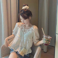 画像をギャラリービューアに読み込む, 2カラー選択透かし彫りレース切り替えパフスリーブカジュアルコーデしやすい写真通り