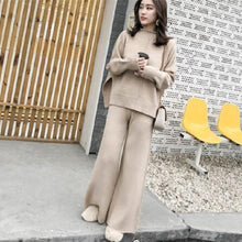 画像をギャラリービューアに読み込む, 2COLORS秋冬無地ハイネックセーター&合わせやすいロングパンツセットアップ