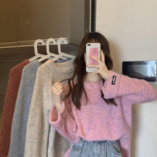 画像をギャラリービューアに読み込む, 4カラー選択韓国風無地気質長袖不規則デザインスタイルゆったりカジュアルニットセータートップス