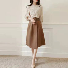画像をギャラリービューアに読み込む, 高級感レトロデザインスタイルパフスリーブシャツ・ブラウストップス&無地スカートセットアップ