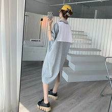 画像をギャラリービューアに読み込む, ストライプケープ切替取り外し可能半袖カジュアルワンピースTシャツワンピース