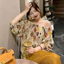 画像をギャラリービューアに読み込む, 花柄オフショルダーシャツ・ブラウストップス&無地高級感ワイドレッグパンツセットアップ